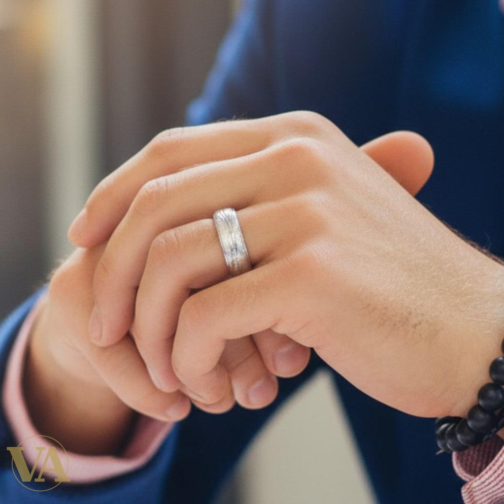 Anneau Homme Argent 925 – Double Ligne Texturée