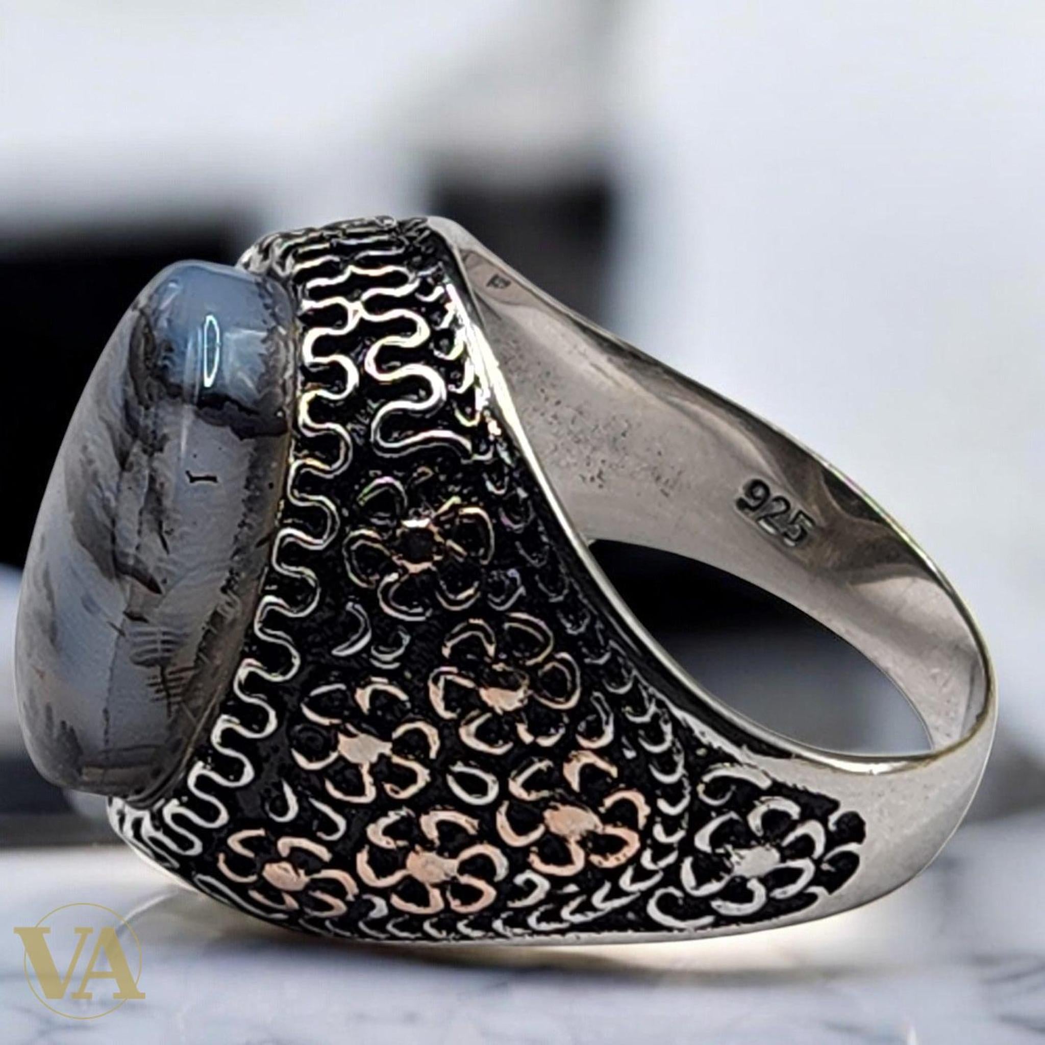 Bague homme argent 925 avec agate dendritique - Argent 925 - Vindicta