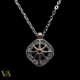 Collier Femme Rose des Vents Argent 925 — Médaillon Octogonal Pavé Zircons Art Déco