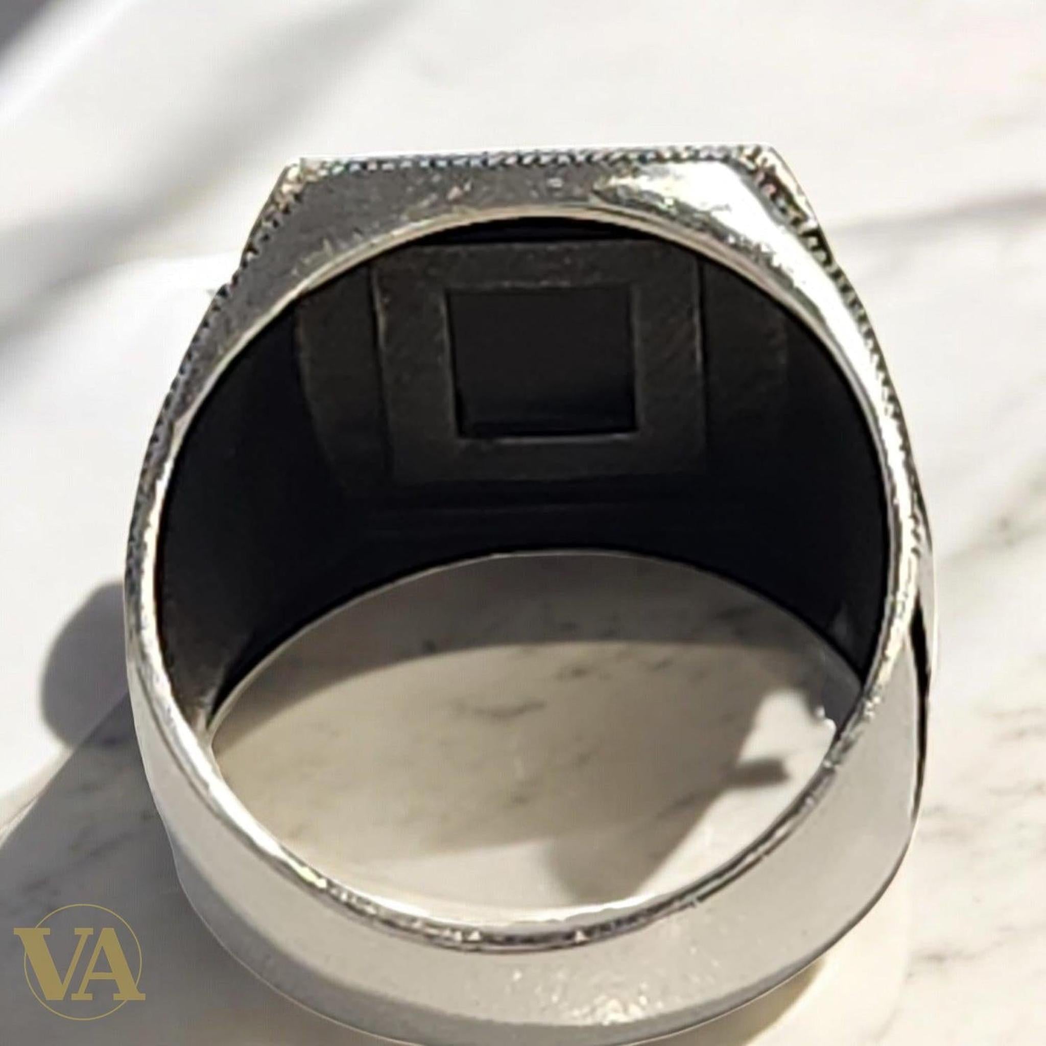 Bague homme argent 925 onyx et marcassite rectangulaire - Argent 925 - Vindicta