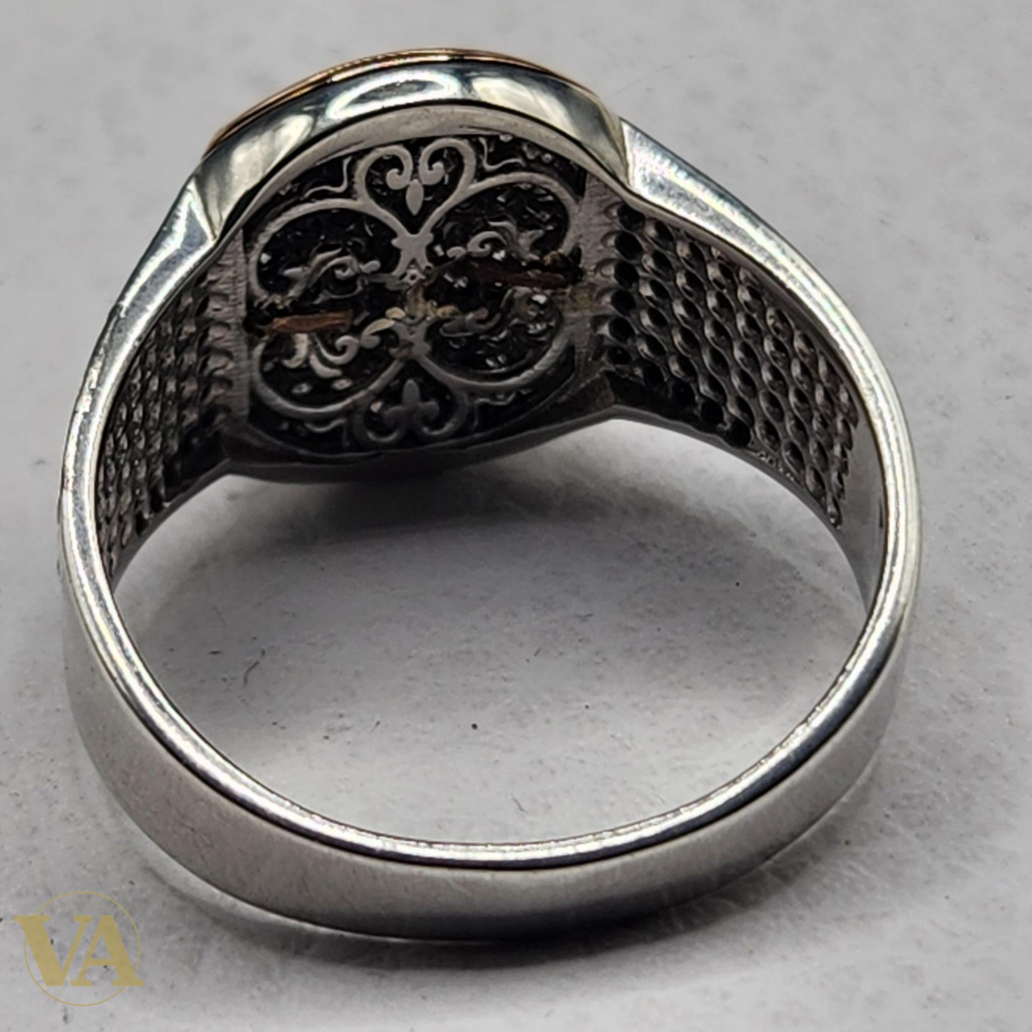 Bague Homme Argent 925 – Motif central doré & pavage de pierres noires