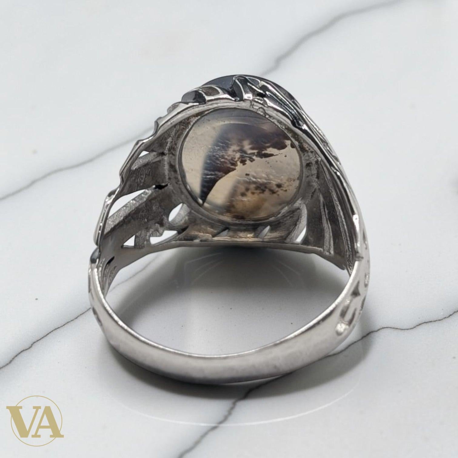 Chevalière Homme Argent 925 Pierre Agate Dendritique-Vindicta : Bijoux Argent 925 Massif, Luxe et Héritage
