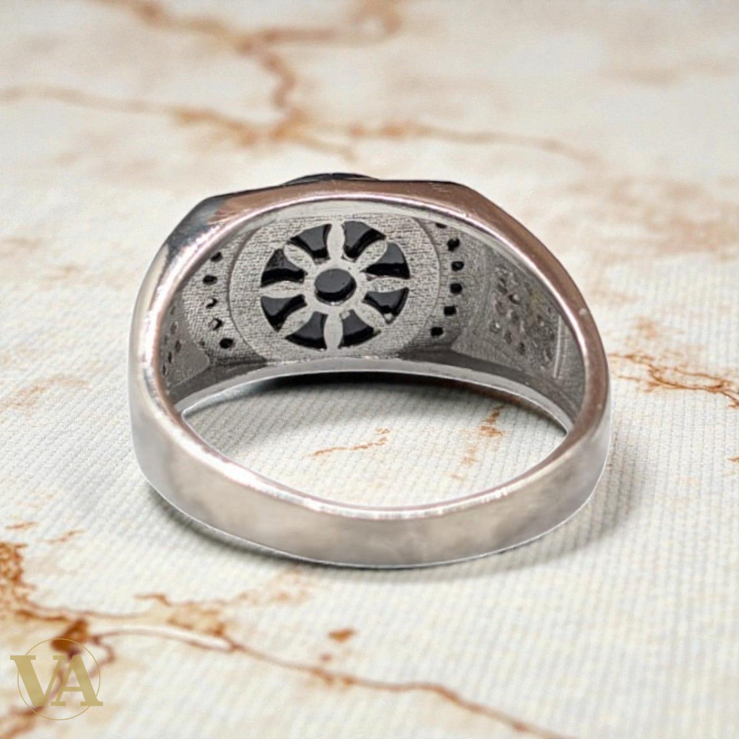 Bague homme argent 925 – Onyx Noir & Zirconiums Pavés | Bijoux Vindicta