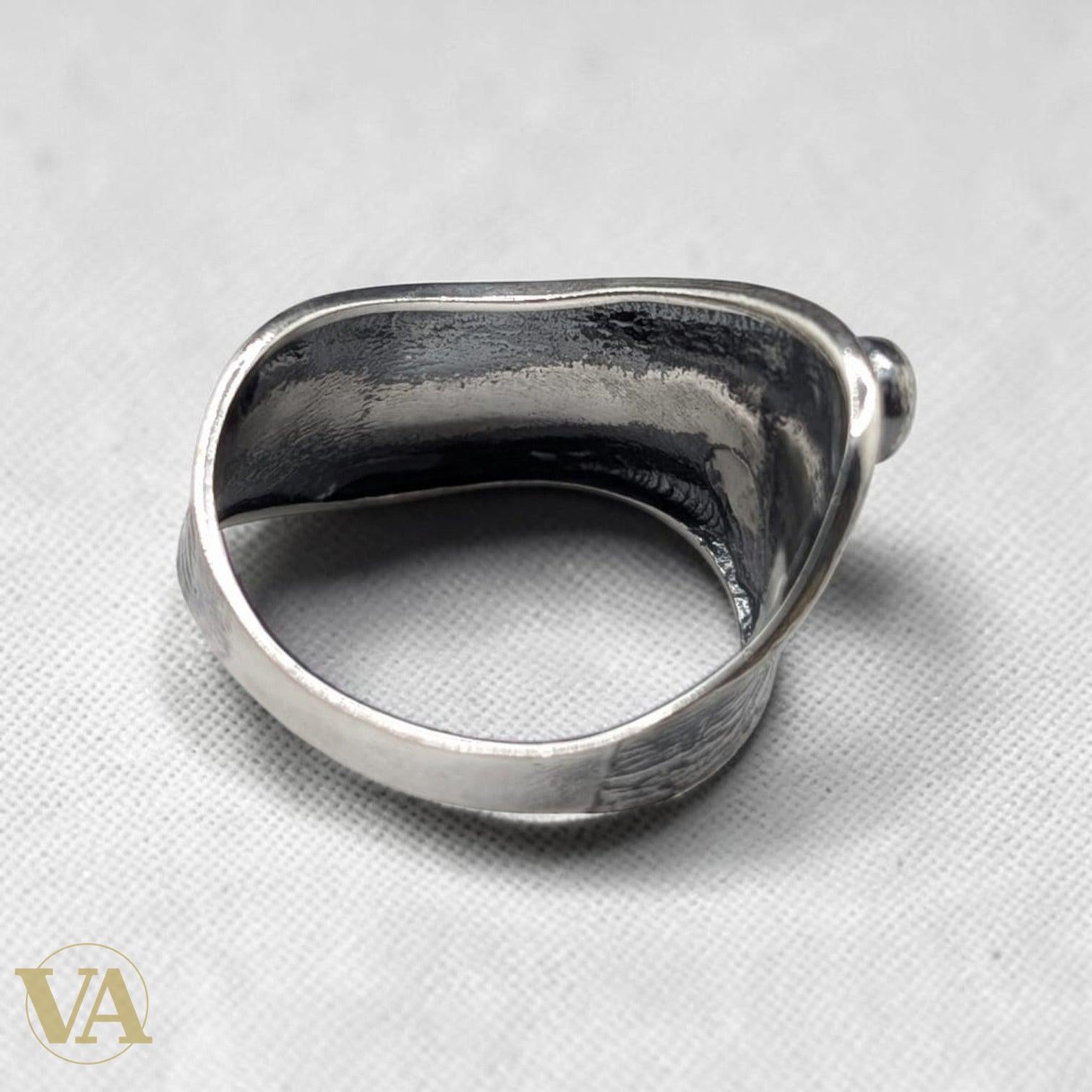 Bague Femme Argent 925 Aventurine Verte – Manchette Texturée - Argent 925 - Vindicta