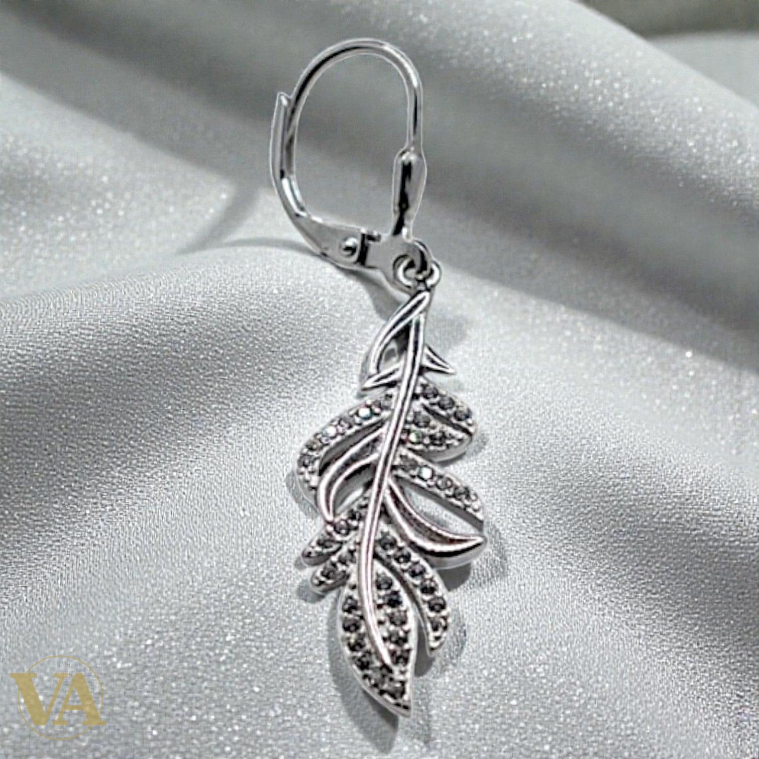 Boucles d'Oreilles Femme Pendantes Argent 925 – Plume Pavée Zirconium-Vindicta : Bijoux Argent 925 Massif, Luxe et Héritage