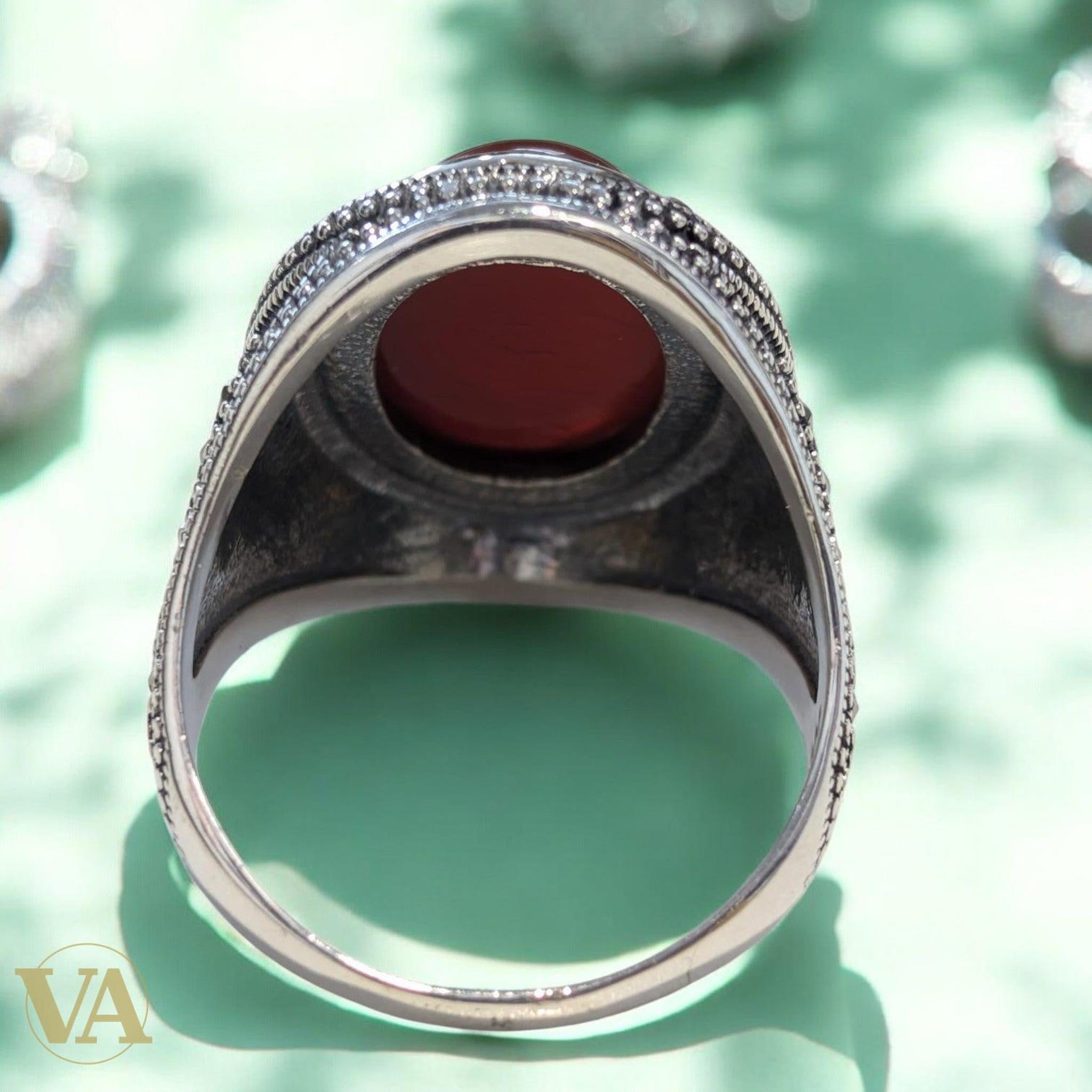 Bague Homme Argent 925 – Cornaline Naturelle Ovale - Argent 925 - Vindicta
