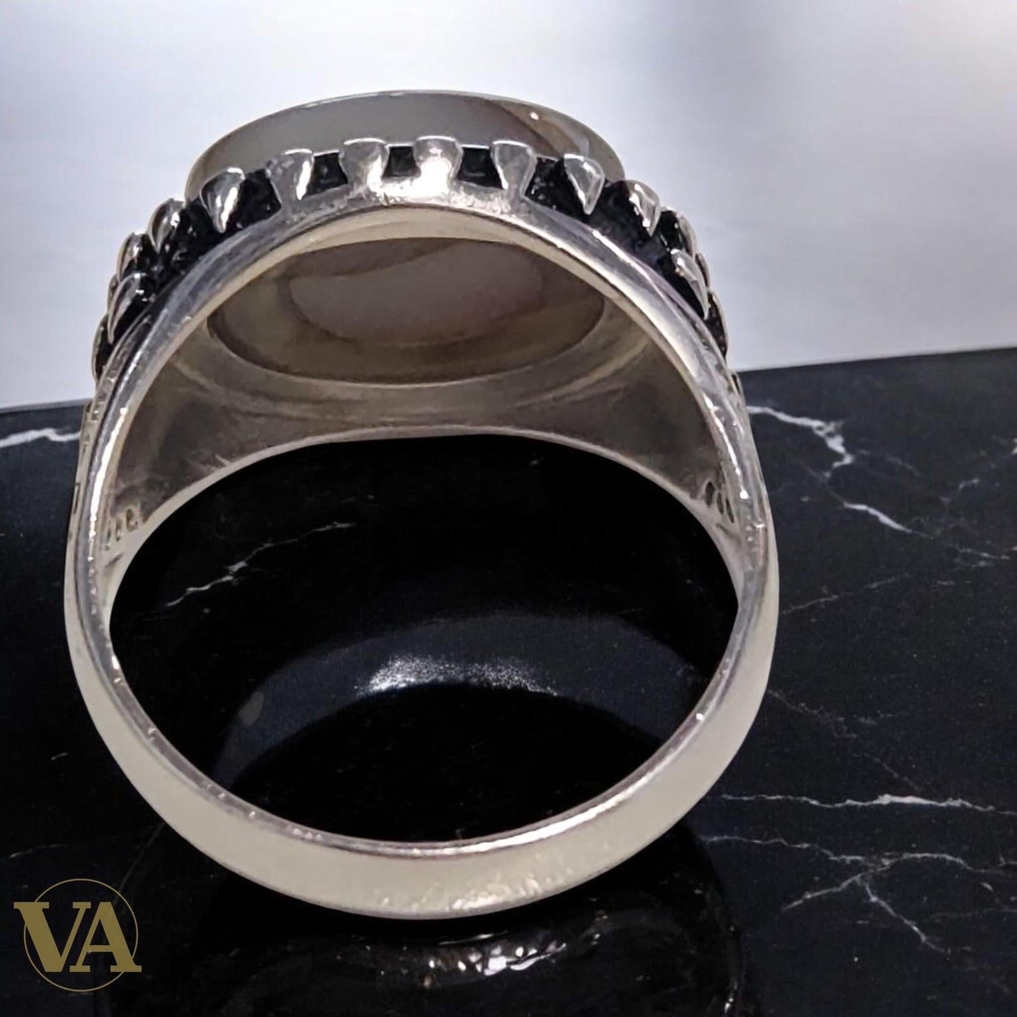 Bague homme argent 925 avec agate ovale naturelle - Argent 925 - Vindicta