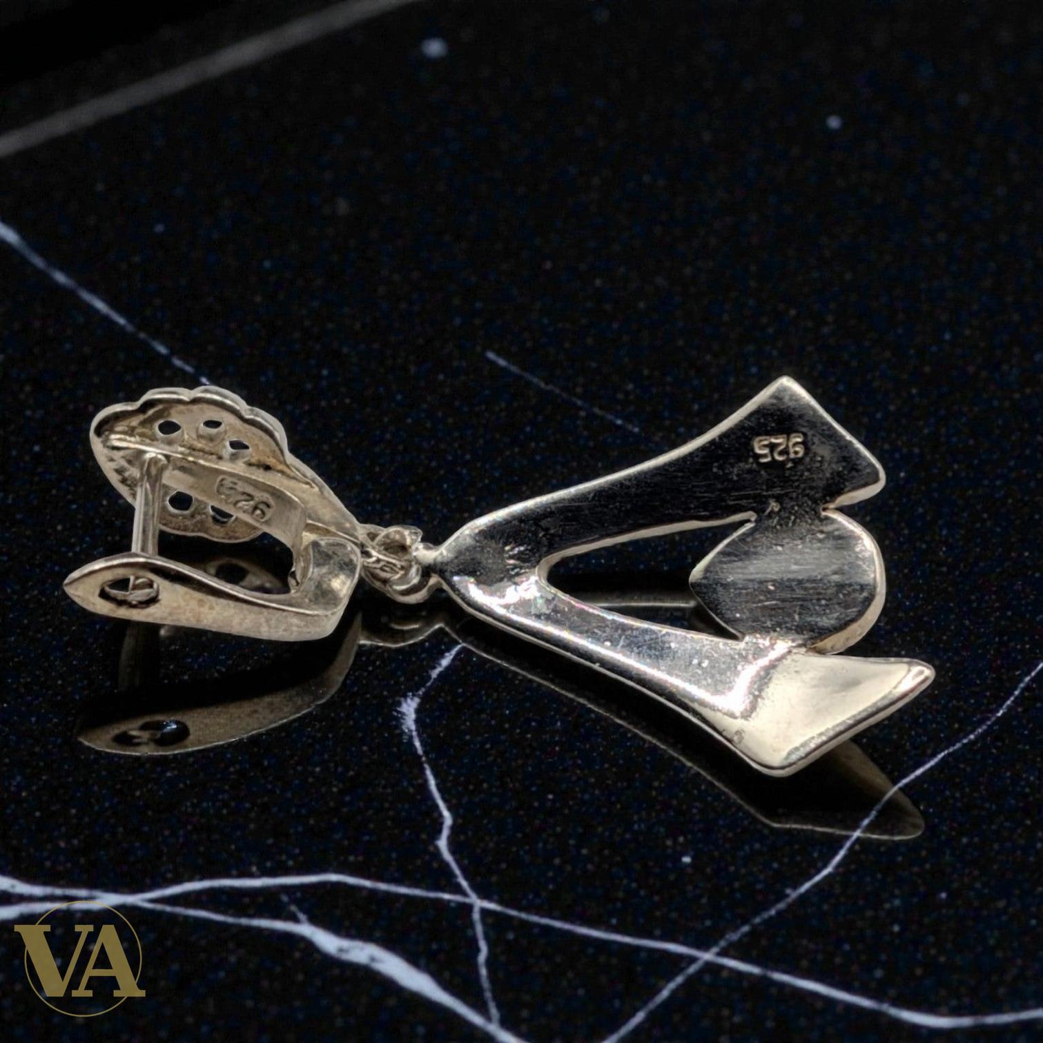 Boucles d'Oreilles Argent 925 Cornaline et Marcassite Art Déco