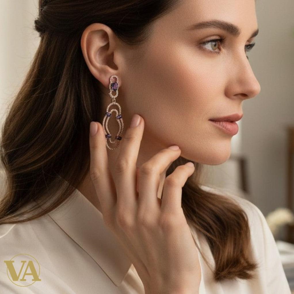 Boucles d'Oreilles Femme Argent 925 Plaqué Or Rose et Améthyste | Bijoux Vindicta