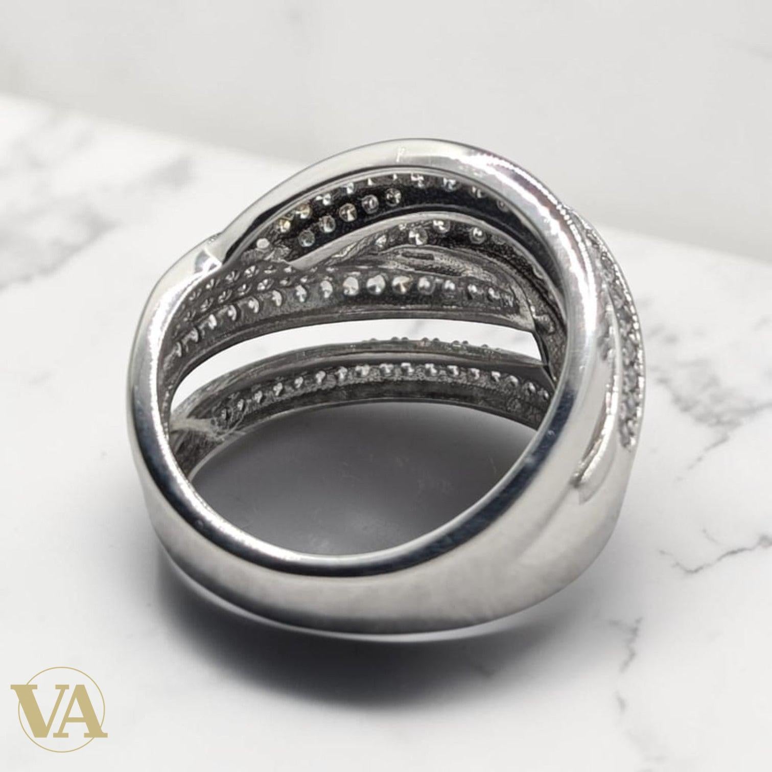 Bague Femme Argent 925 Pavé Zirconium Blanc Rubans Entrelacés