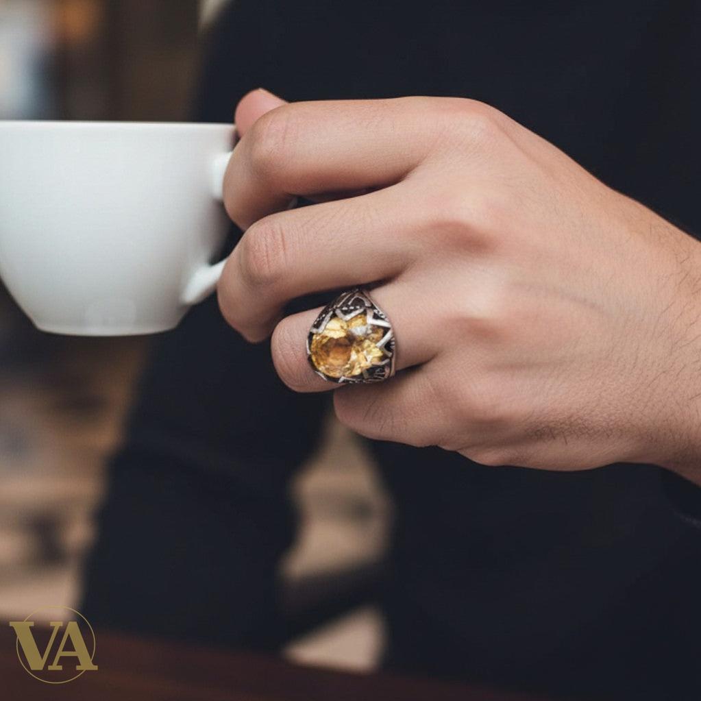 Bague Homme Argent 925 Quartz à Inclusions Naturelles | Vindicta