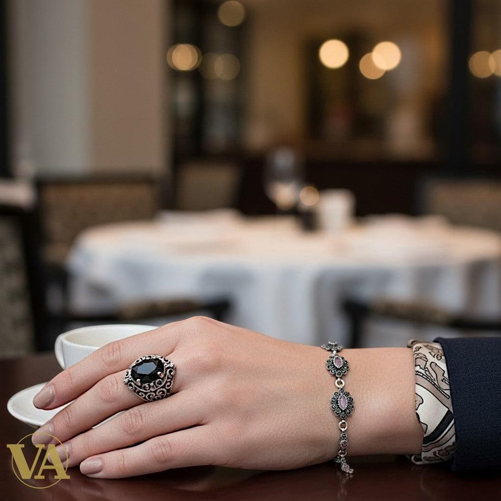 Bracelet Femme Argent 925 Améthyste & Marcassite Vintage