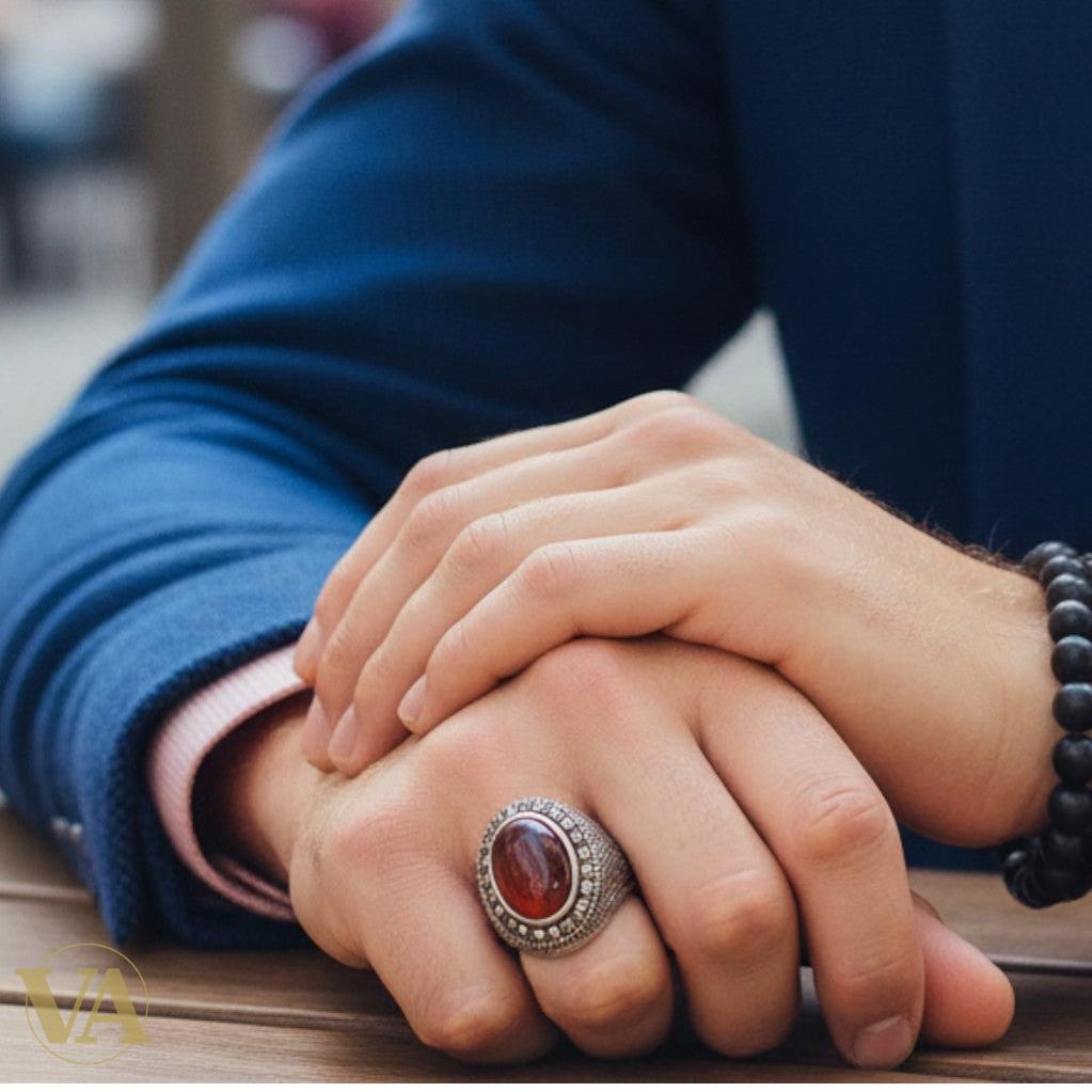 Bague Homme Argent 925 – Cornaline Naturelle Ovale