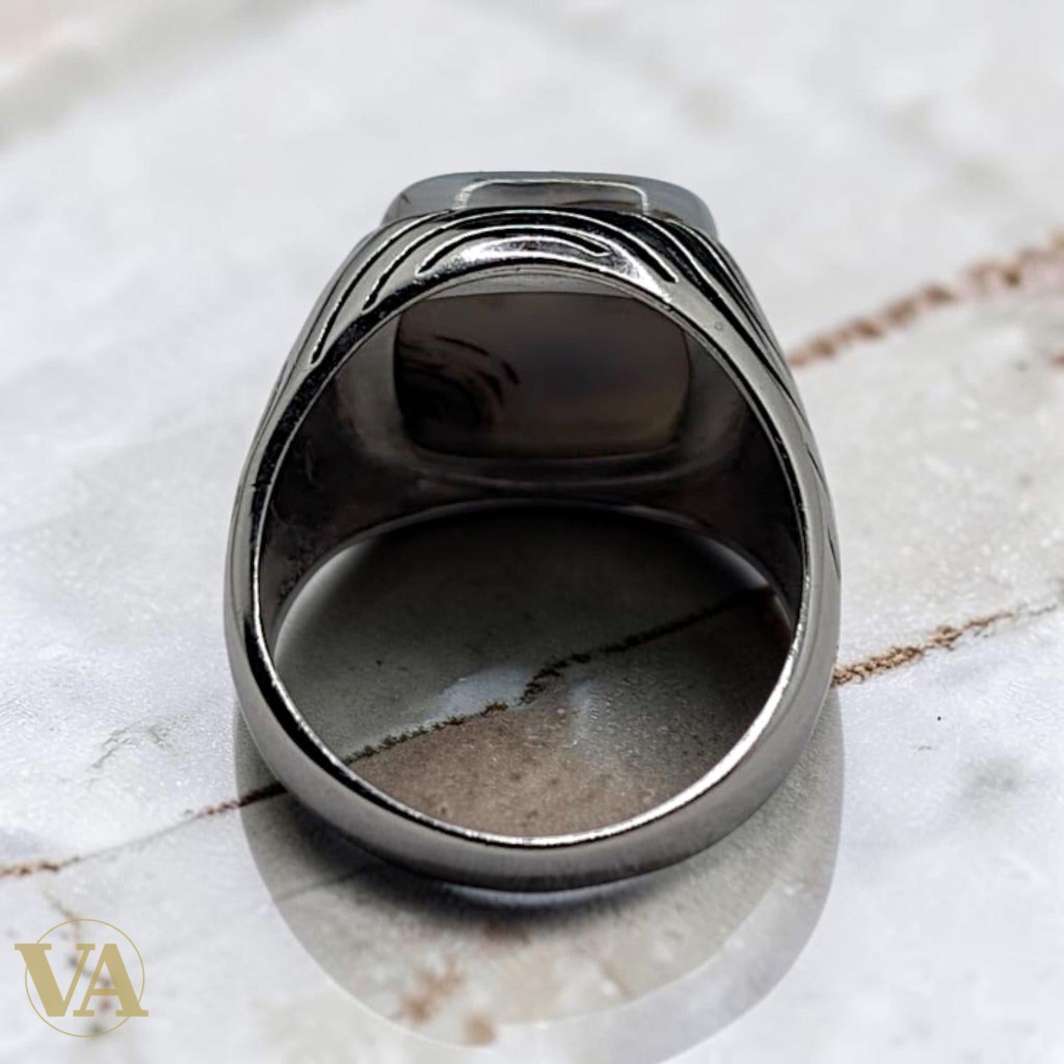 Chevalière Homme Argent 925 Agate Naturelle Motifs Tourbillons | Bijoux Vindicta