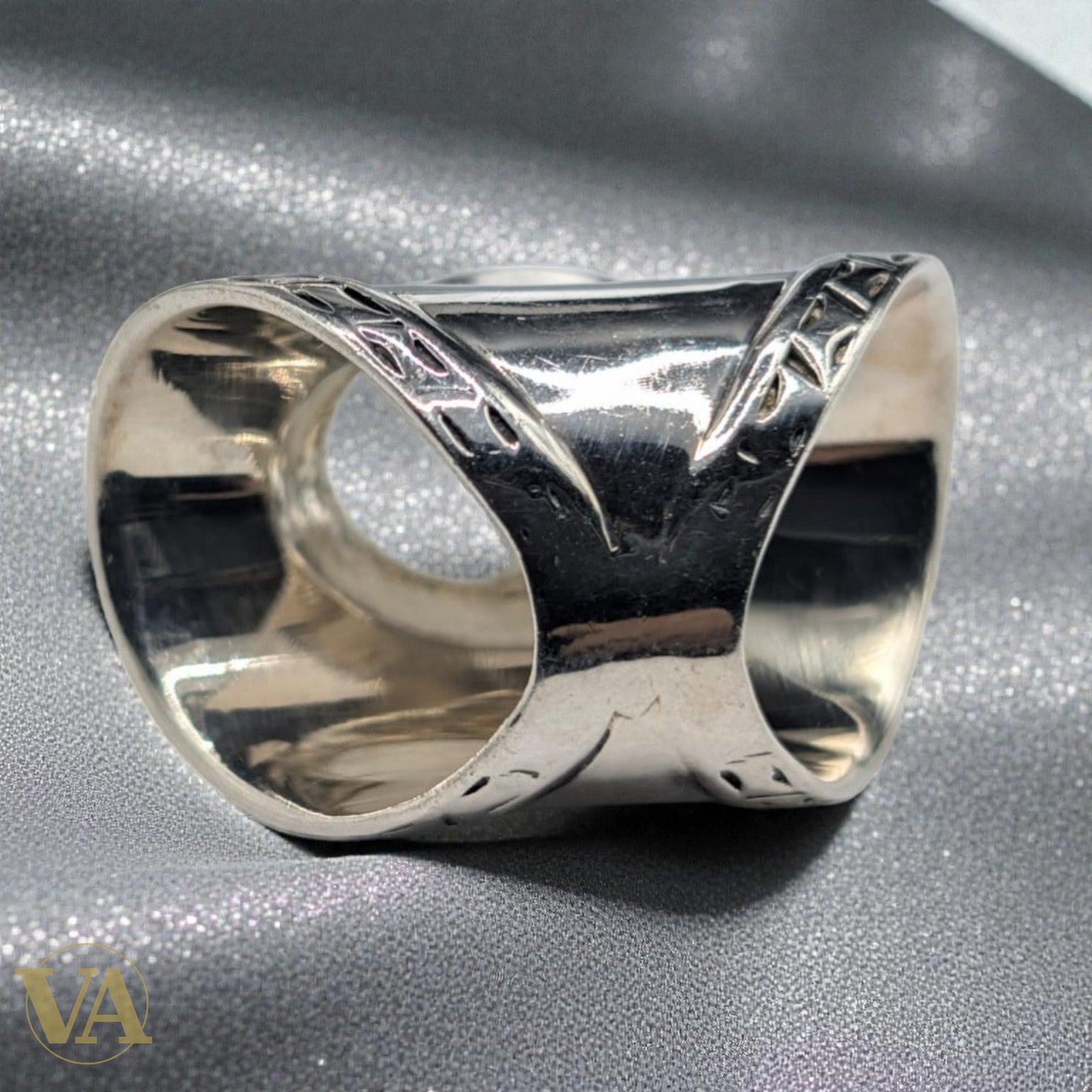 Bague femme Argent 925 Massif Pierre de Lune Naturelle Design Bouclier