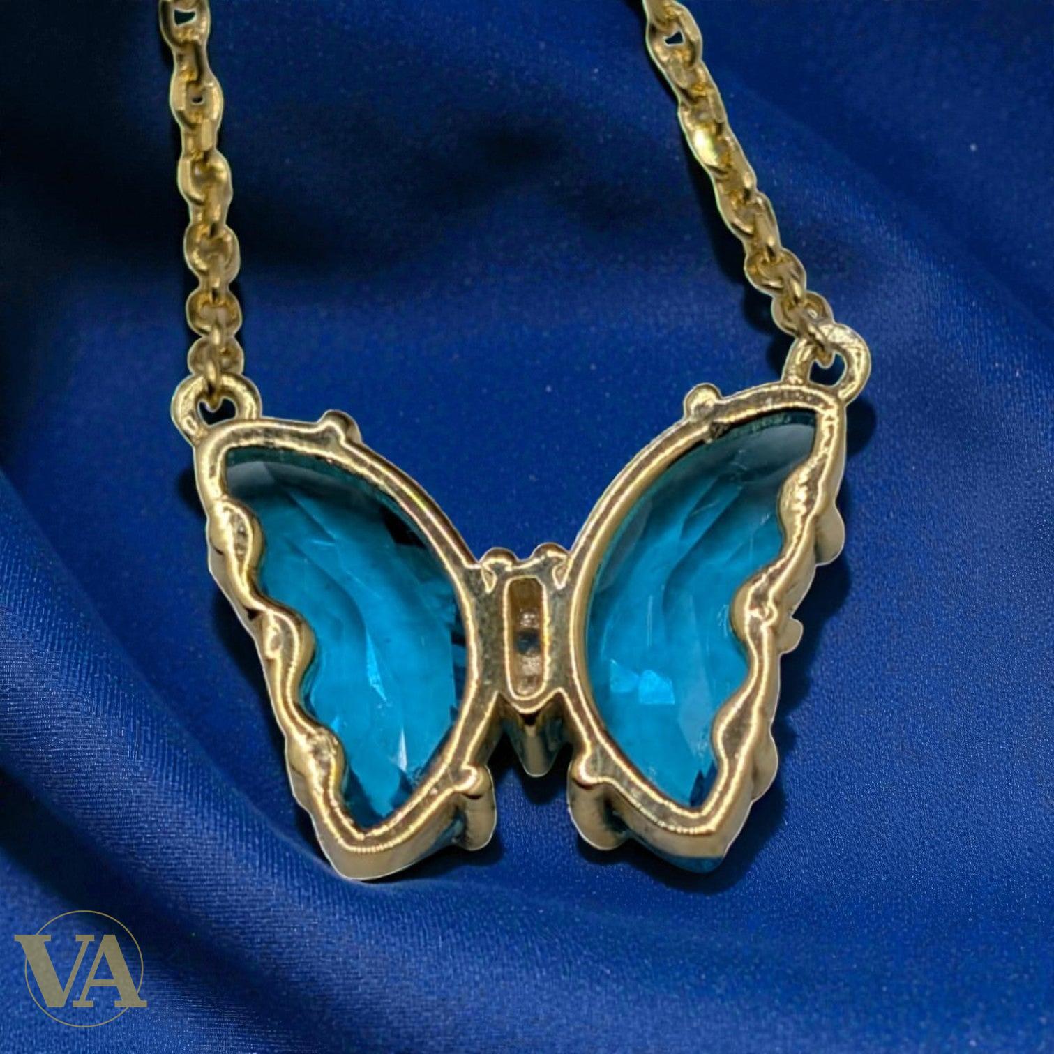 Collier Femme Papillon Vermeil — Topaze Bleue Taille Marquise | Bijoux Vindicta