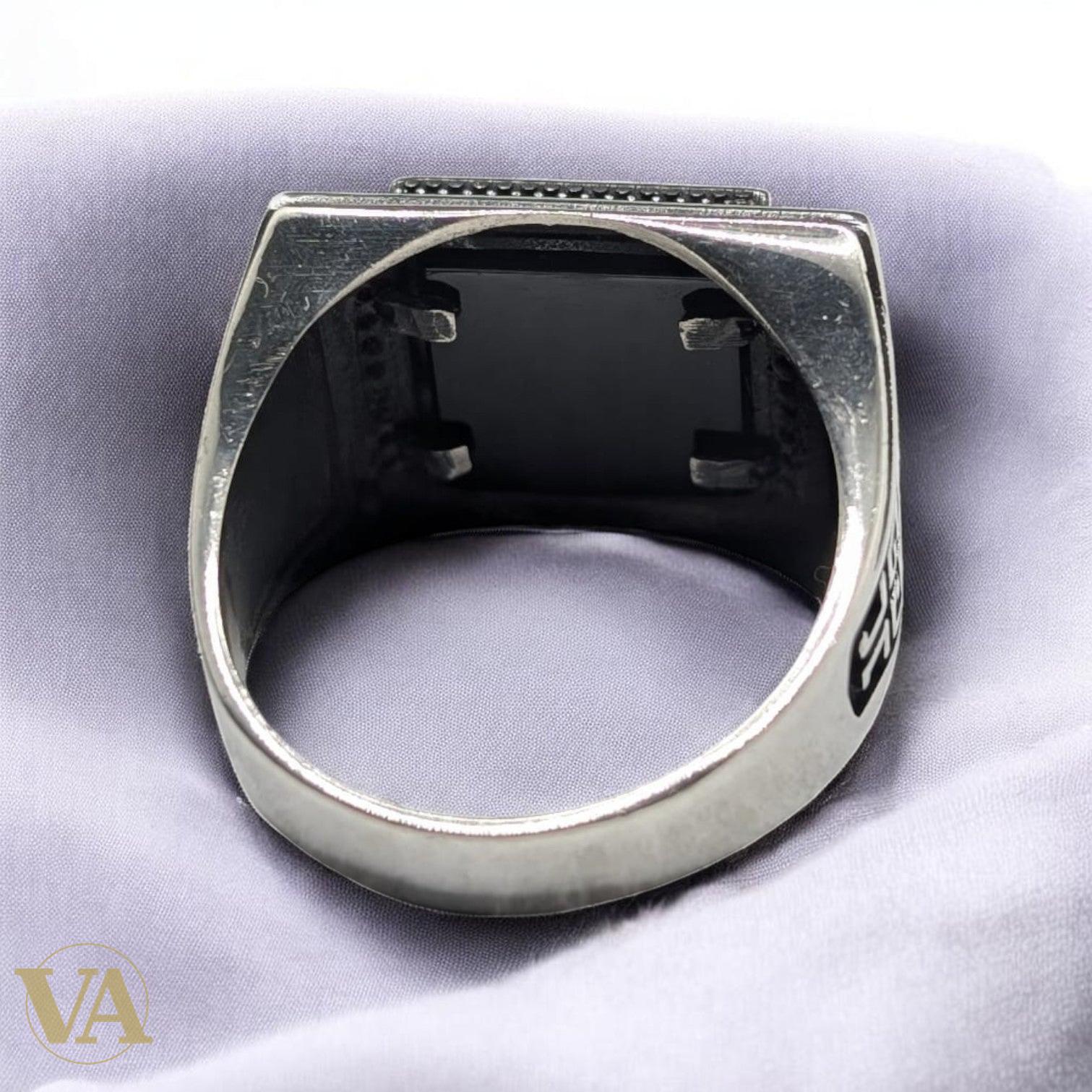 Chevalière Homme Argent 925 Nacre Gris Anthracite Cabochon Carré Arrondi Minimaliste