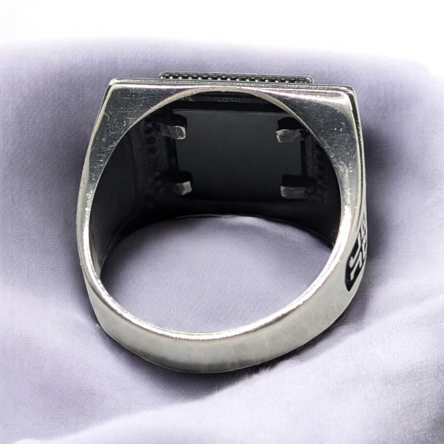 Chevalière Homme Argent 925 Nacre Gris Anthracite Cabochon Carré Arrondi Minimaliste