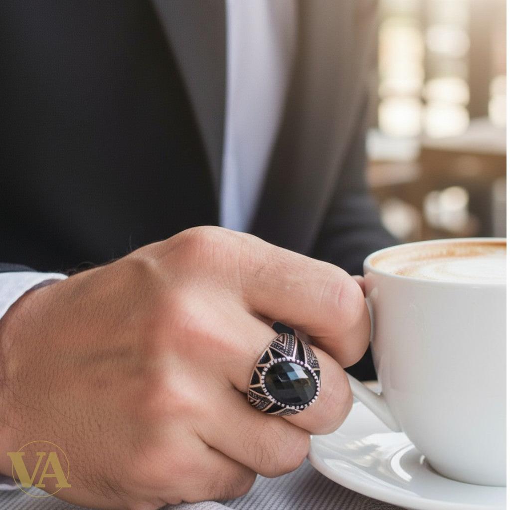 Bague Homme Argent 925 Onyx Noire Facettée – Puissance & Élégance
