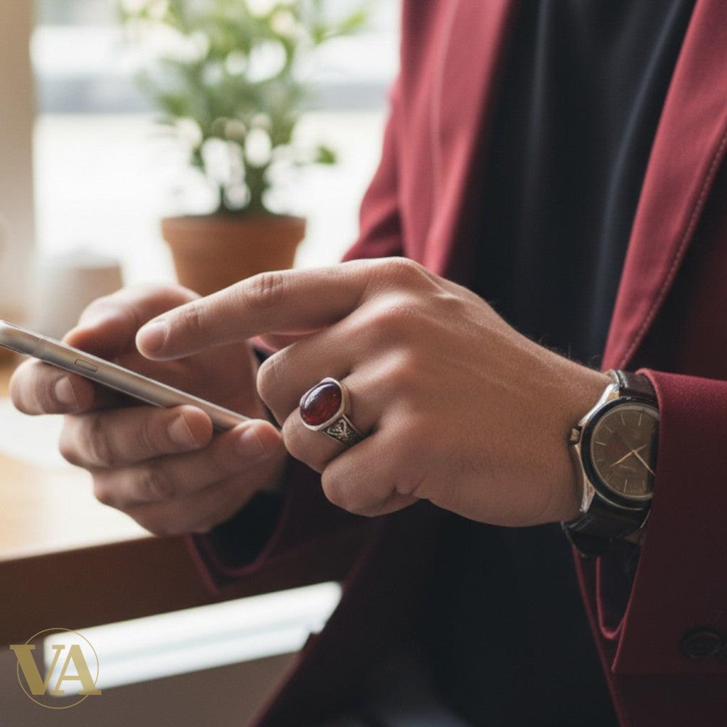 Bague homme argent 925 et agate rouge ovale