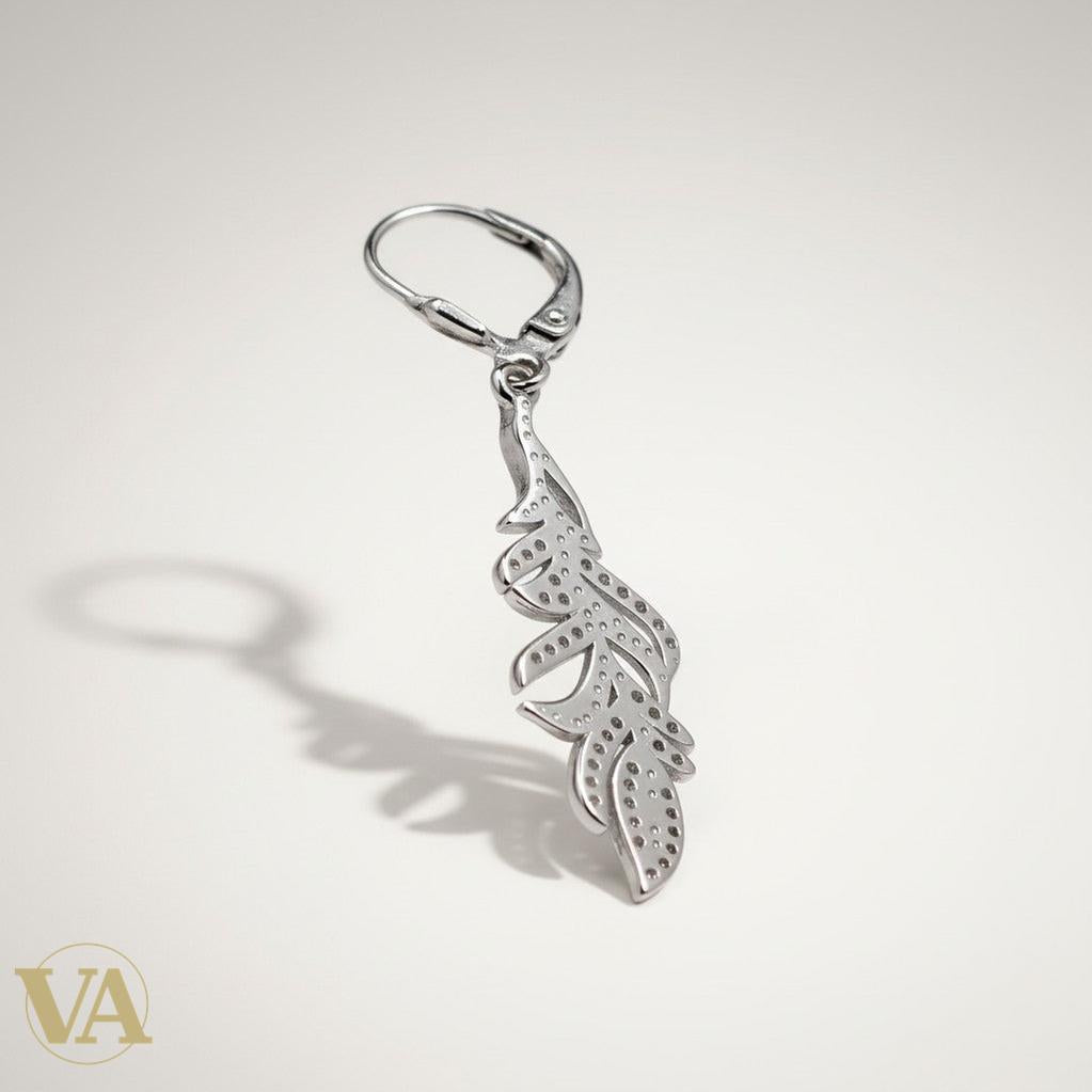 Boucles d'Oreilles Femme Pendantes Argent 925 – Plume Pavée Zirconium-Vindicta : Bijoux Argent 925 Massif, Luxe et Héritage