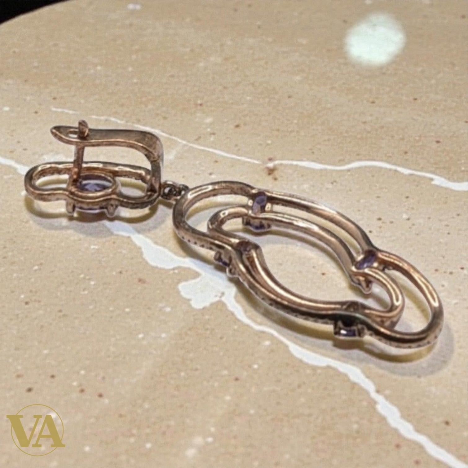 Boucles d'Oreilles Femme Argent 925 Plaqué Or Rose et Améthyste | Bijoux Vindicta