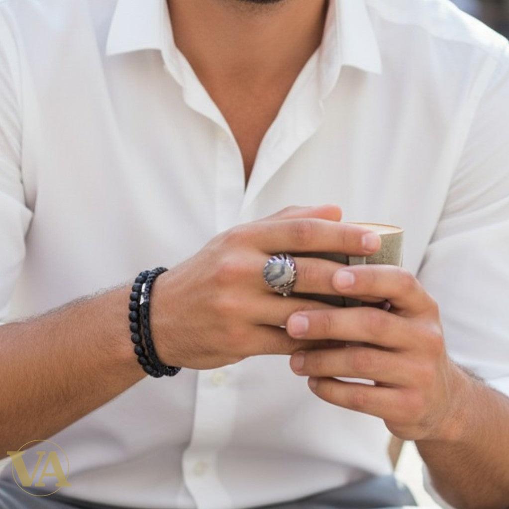 Chevalière Homme Argent 925 Pierre Agate Dendritique-Vindicta : Bijoux Argent 925 Massif, Luxe et Héritage