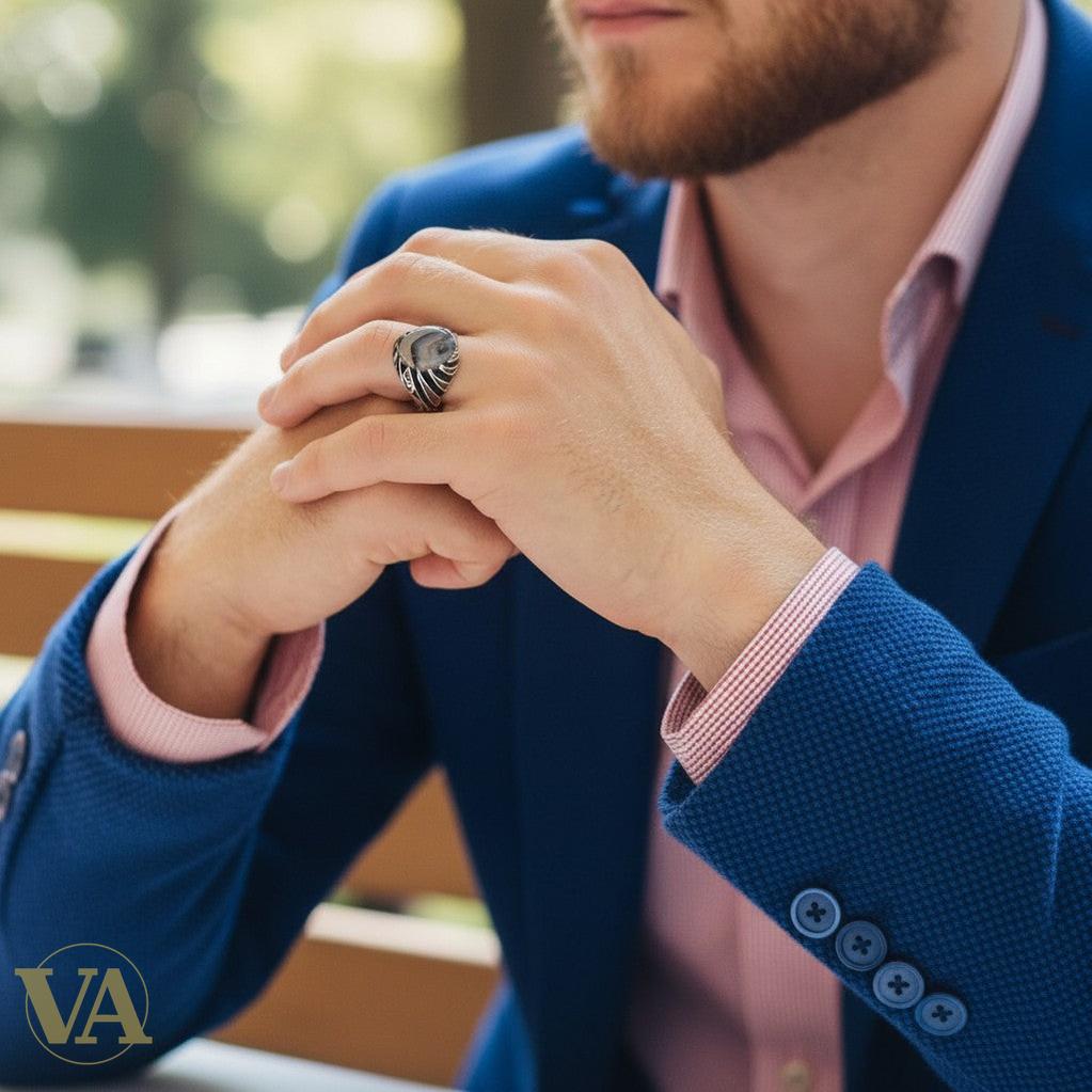 Chevalière Homme Argent 925 Pierre Agate Dendritique-Vindicta : Bijoux Argent 925 Massif, Luxe et Héritage