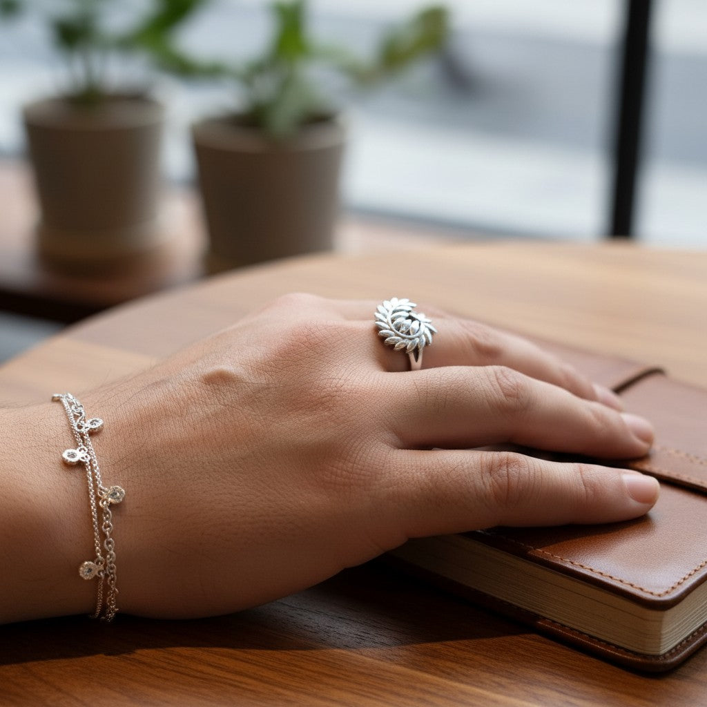 Bague Femme Argent 925 Couronne Feuilles Laurier Ajourée