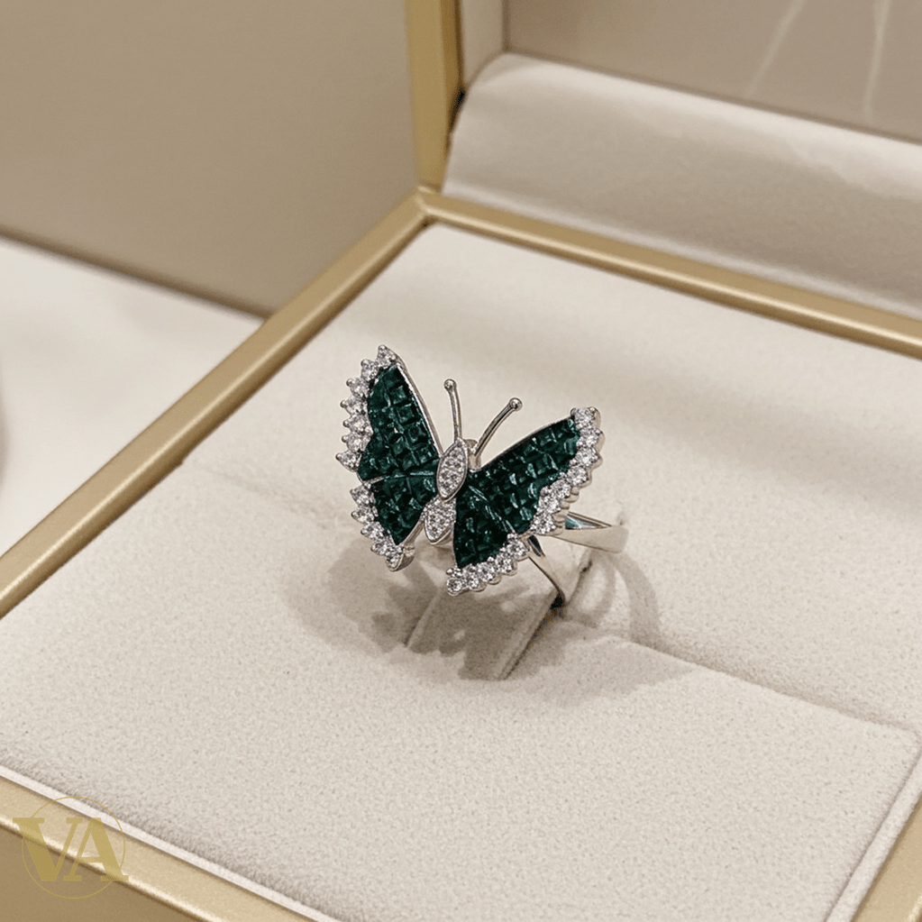 Bague femme Papillon Argent 925 Vert Émeraude – Style Moderne - Argent 925 - Vindicta