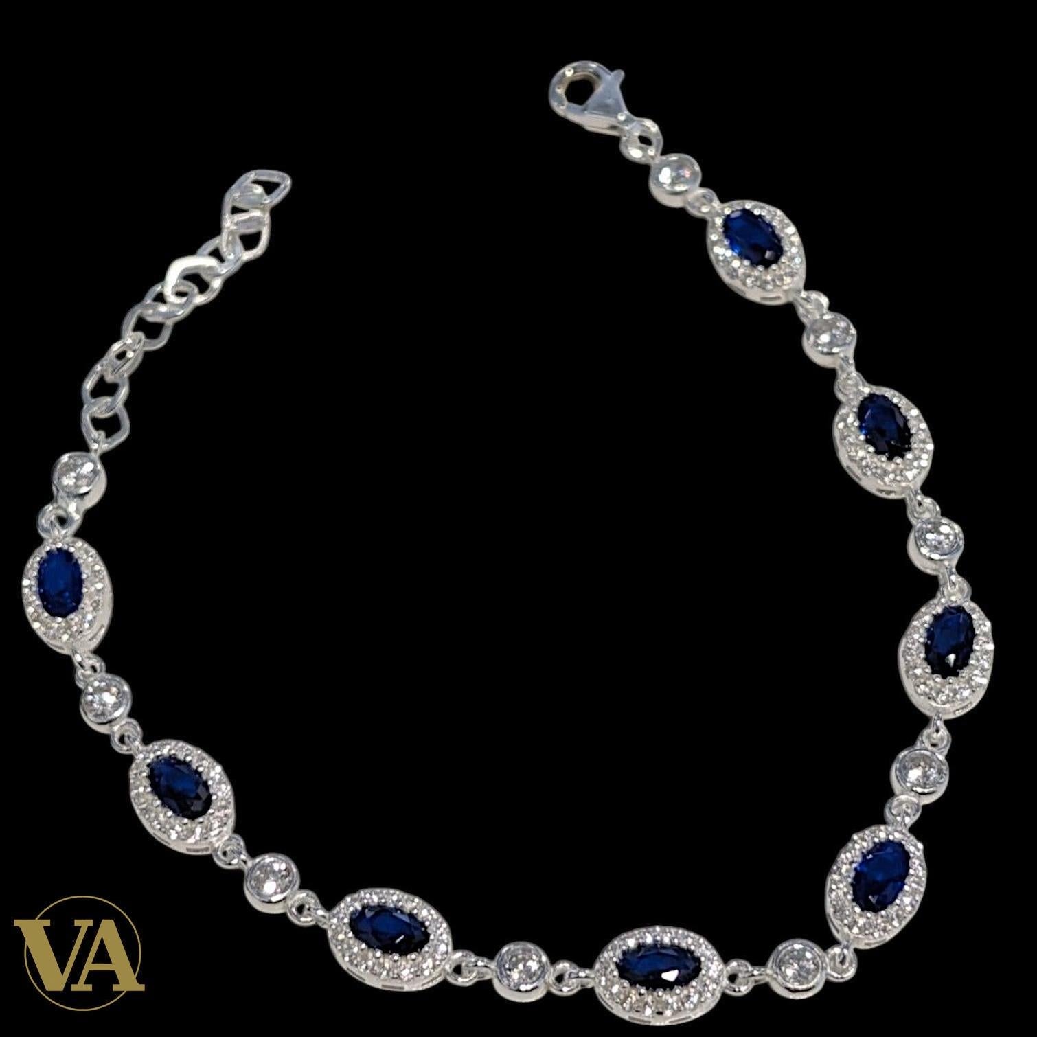Bracelet Femme Argent 925 Oxydes Bleus – Élégance Intemporelle