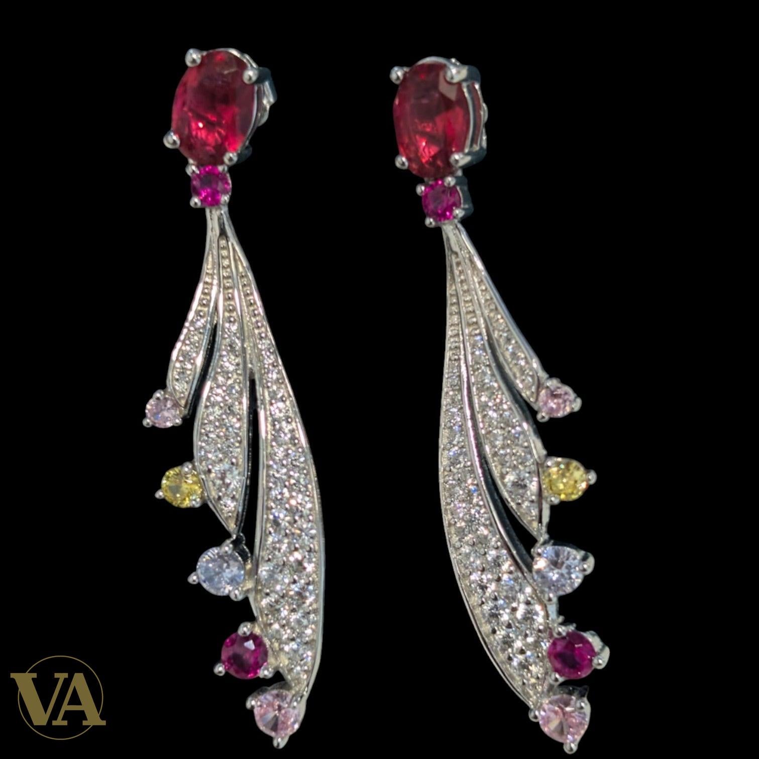 Boucles d’oreilles femme argent 925 pierres multicolores – Design feuille élégant