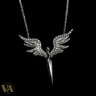 Collier Femme Argent 925 Ange Ailes Déployées Zircons – Pendentif Larme