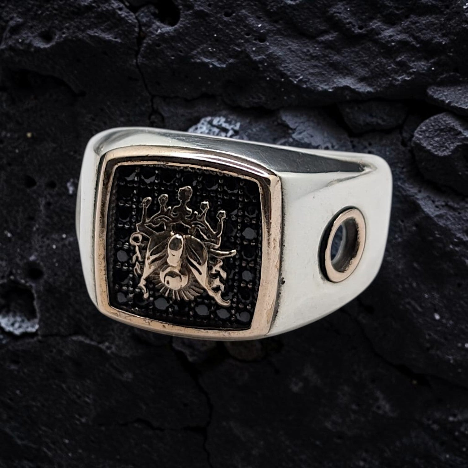 Chevalière Homme Argent 925 Aigle Bicéphale Couronné Pavé Noir-Vindicta : Bijoux Argent 925 Massif, Luxe et Héritage