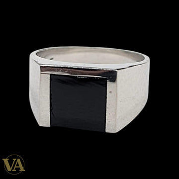 Chevalière Homme Argent 925 Onyx Noir Plateau Carré Minimaliste