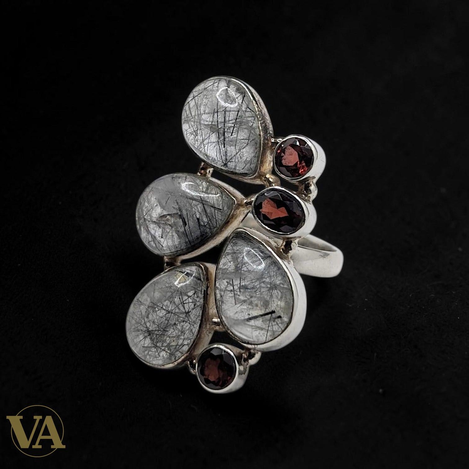 Bague Femme Argent 925 Quartz Rutilé & Améthyste – Composition Florale - Argent 925 - Vindicta