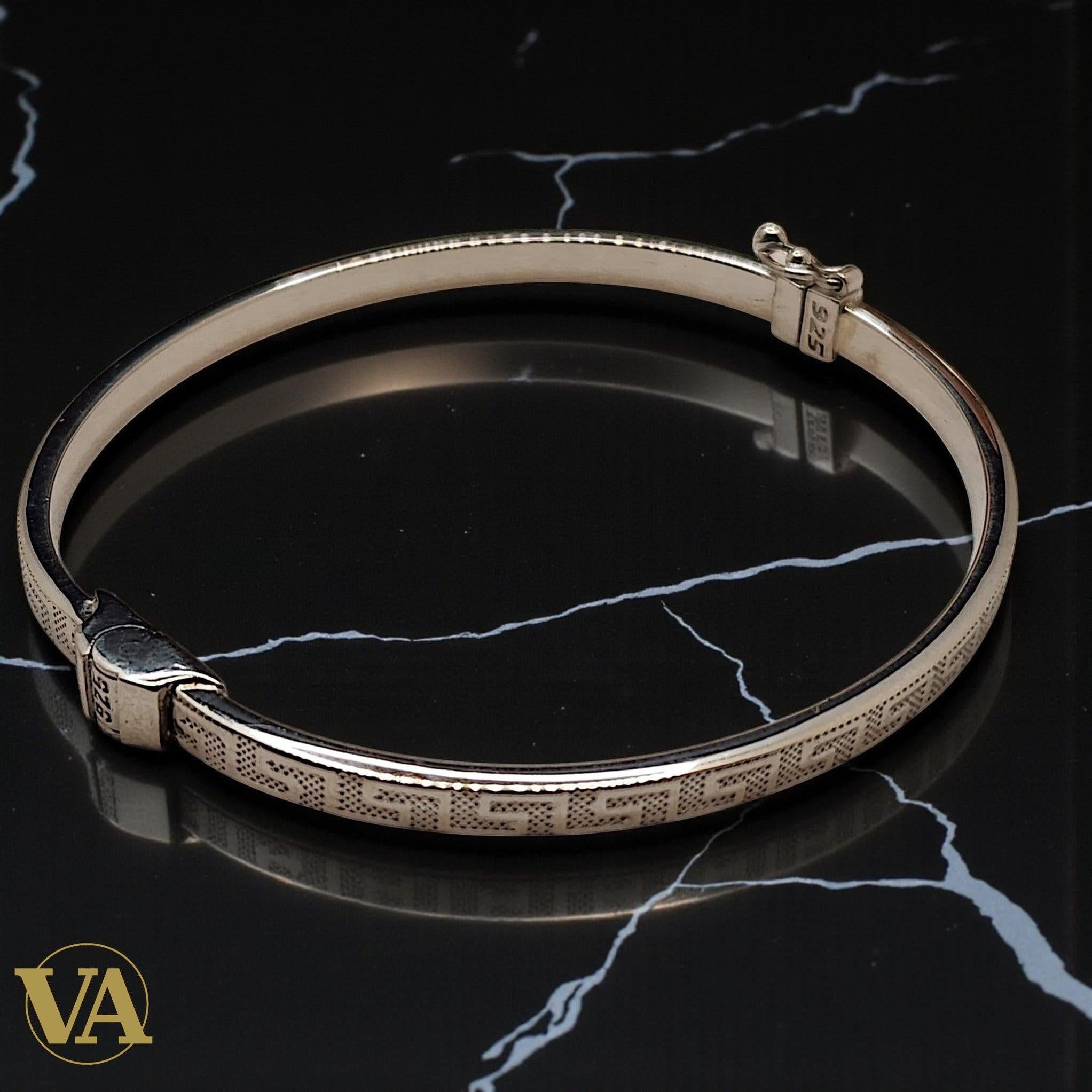 Bracelet Jonc Femme Argent 925 – Motif Grec Épuré | Bijoux Vindicta
