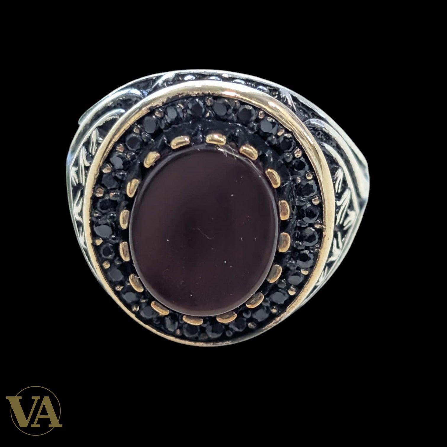 Bague homme – Argent 925 – Cornaline & oxydes noirs