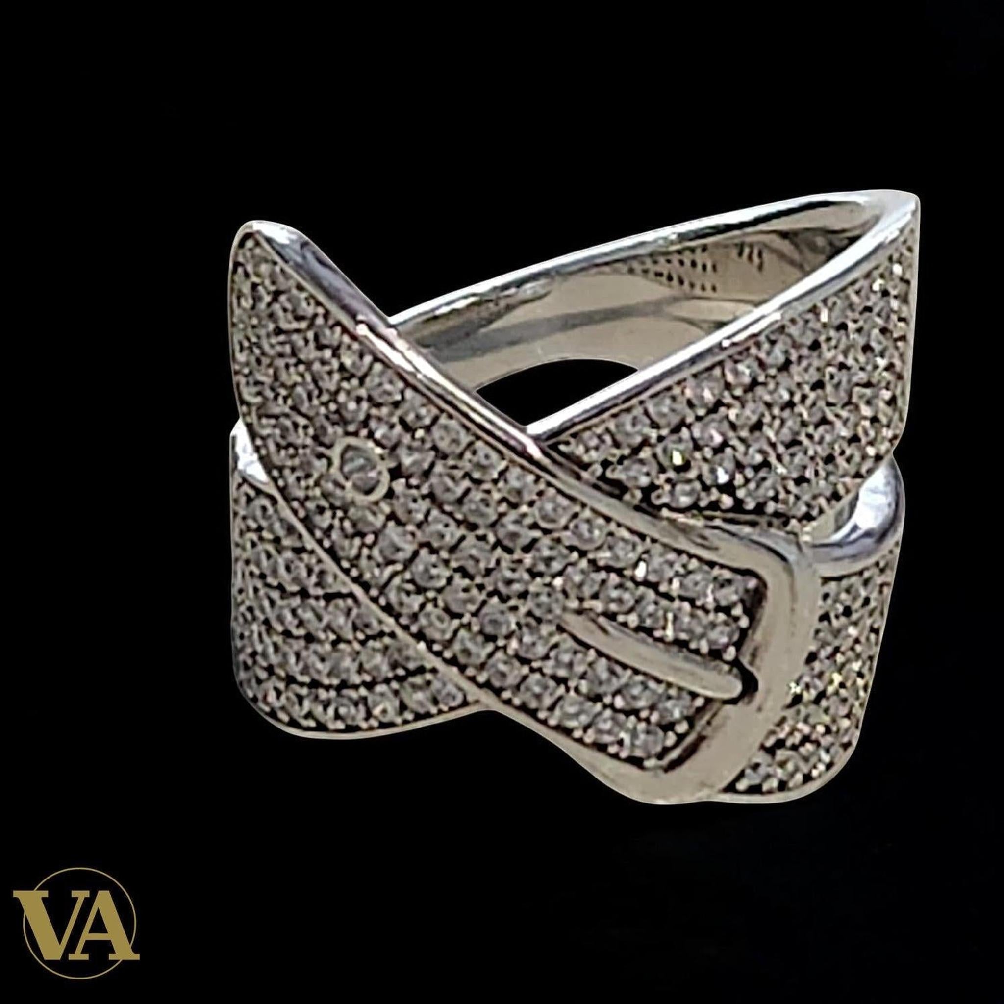 Bague Femme Argent 925 Pavée Zirconiums – Design Croisé Brillant | Bijoux Vindicta