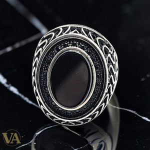 Bague Femme Argent 925 & Onyx Noir – Châton Ovale Filigrane Ottoman