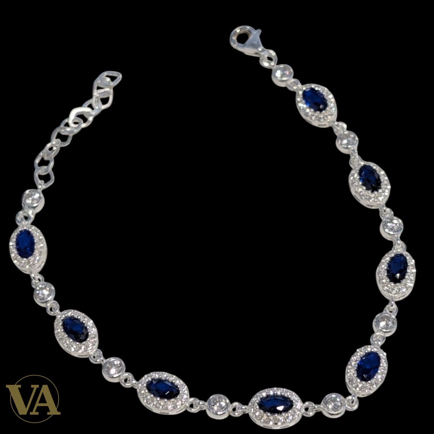 Bracelet Femme Argent 925 Oxydes Bleus – Élégance Intemporelle