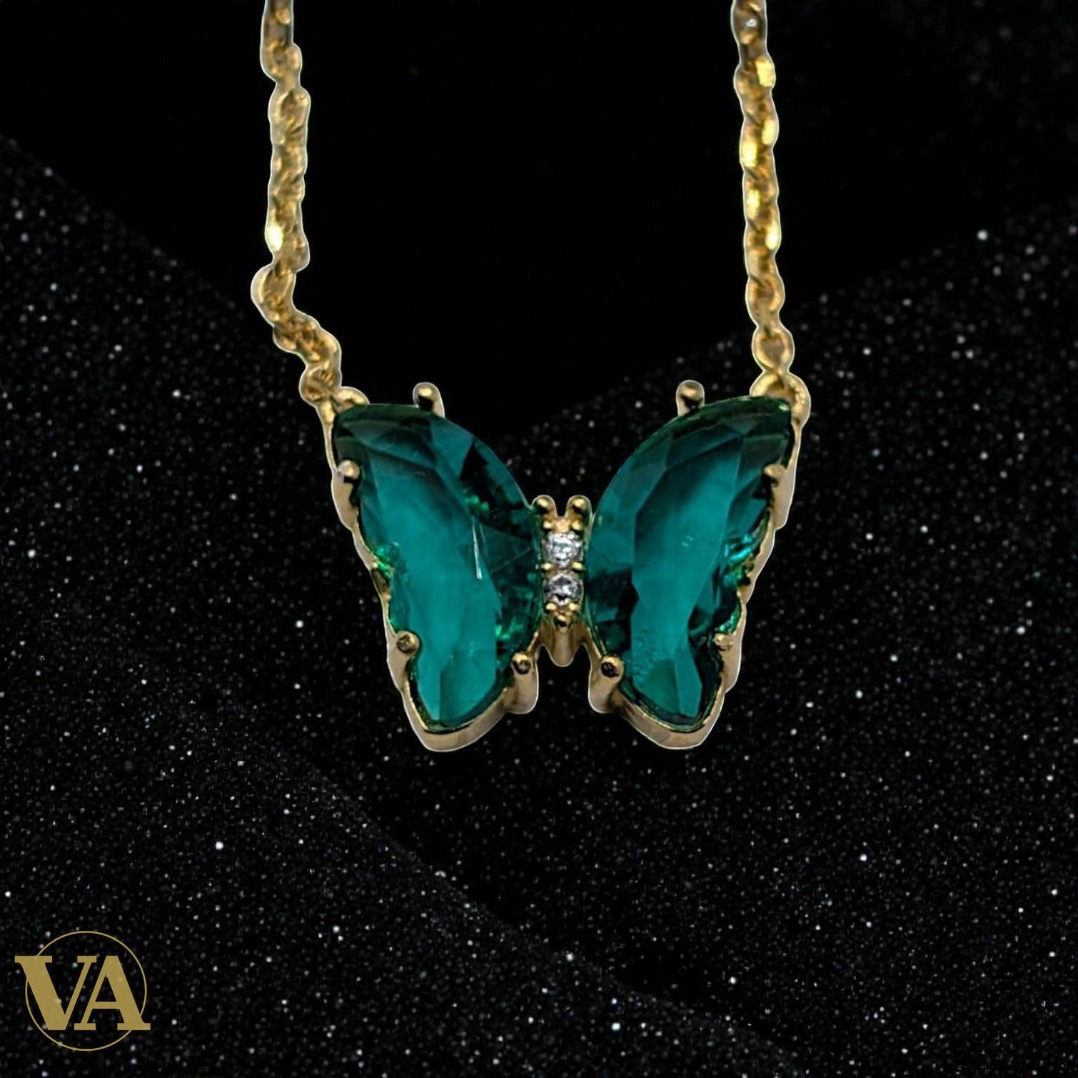 Collier Femme Papillon Vermeil — Topaze Verte Taille Marquise | Bijoux Vindicta