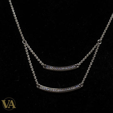 Collier Femme Argent 925 — Double Rang Barres Incurvées Pavé Zircons