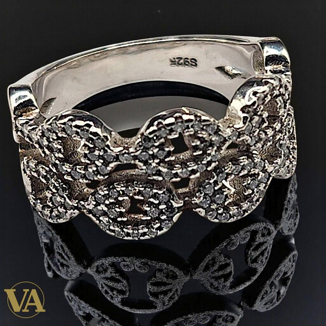 Bague femme en argent 925 avec marcassites ajourées