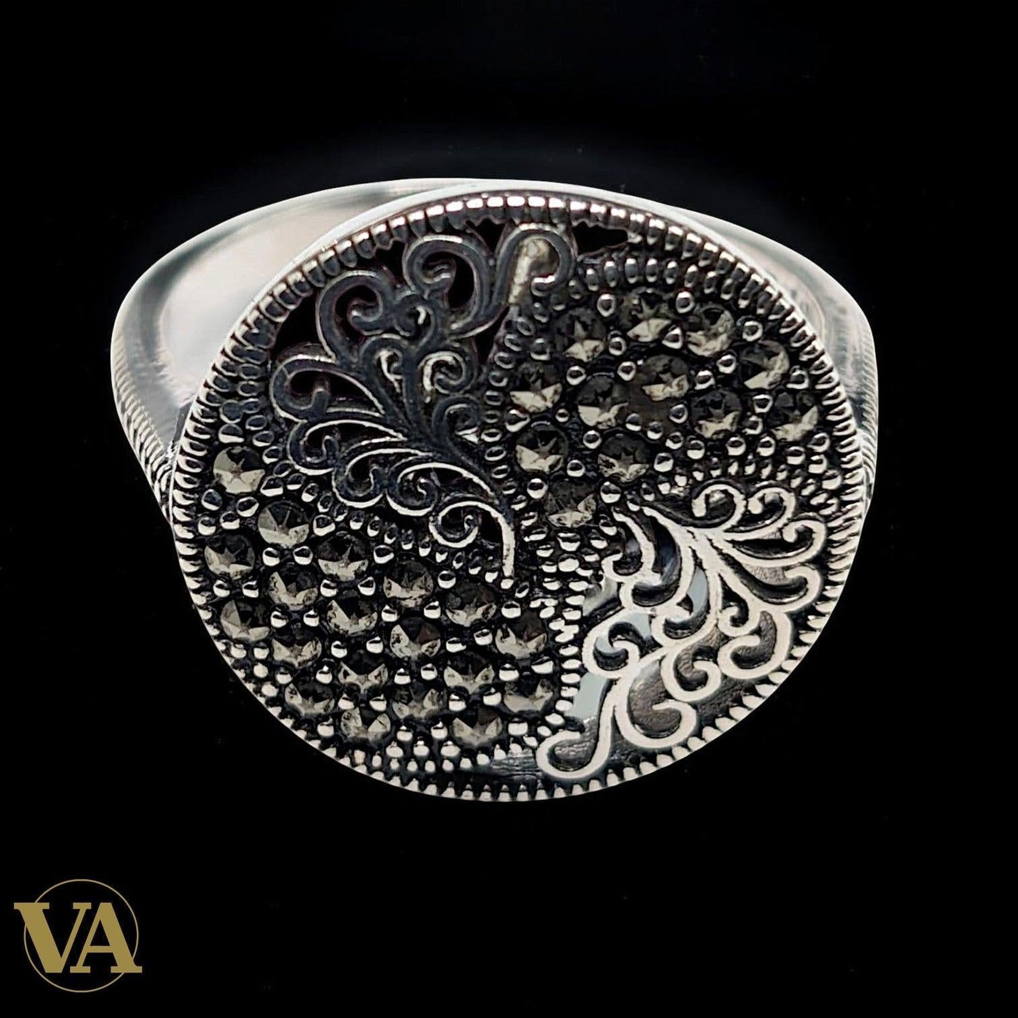 Bague Femme Argent 925 Marcassite – Grande Bague Ronde Vintage - Argent 925 - Vindicta