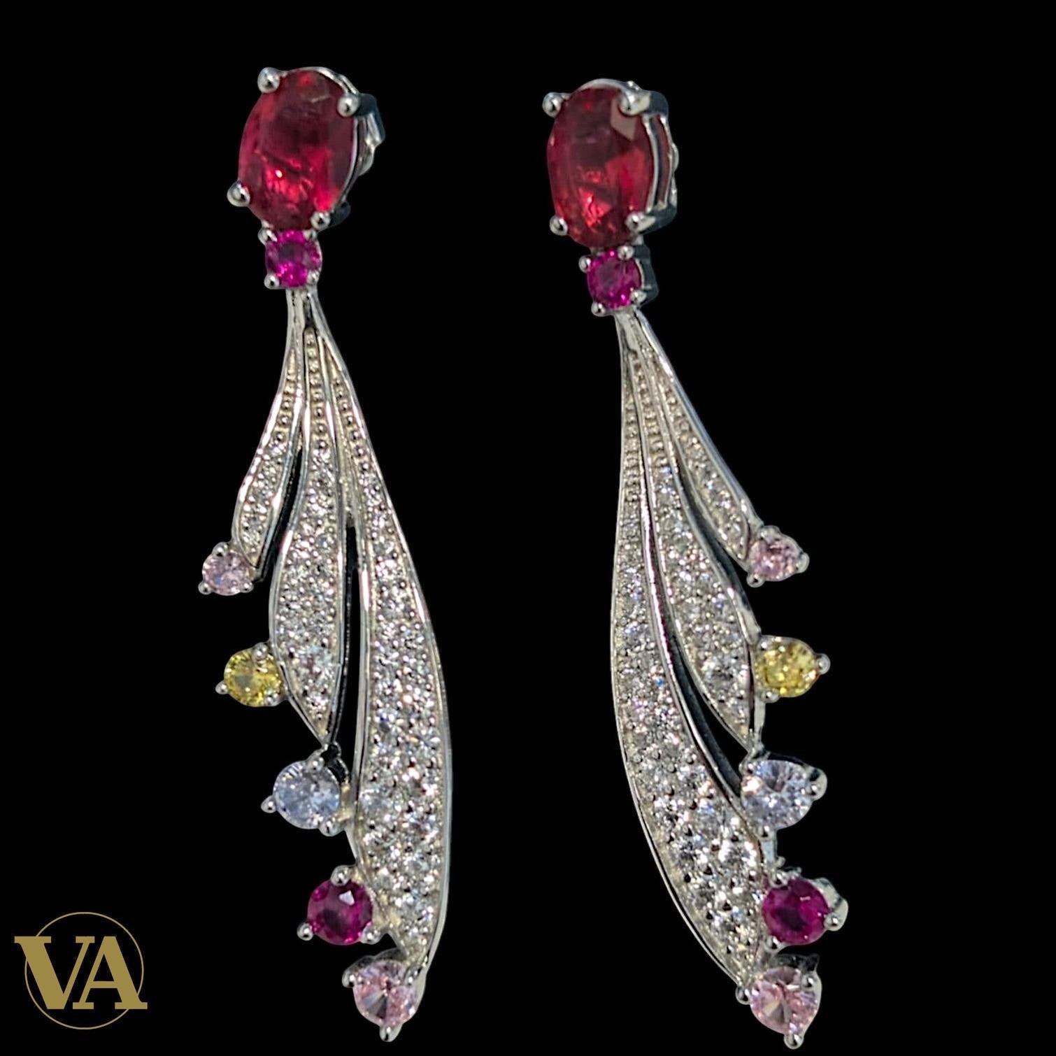 Boucles d’oreilles femme argent 925 pierres multicolores – Design feuille élégant