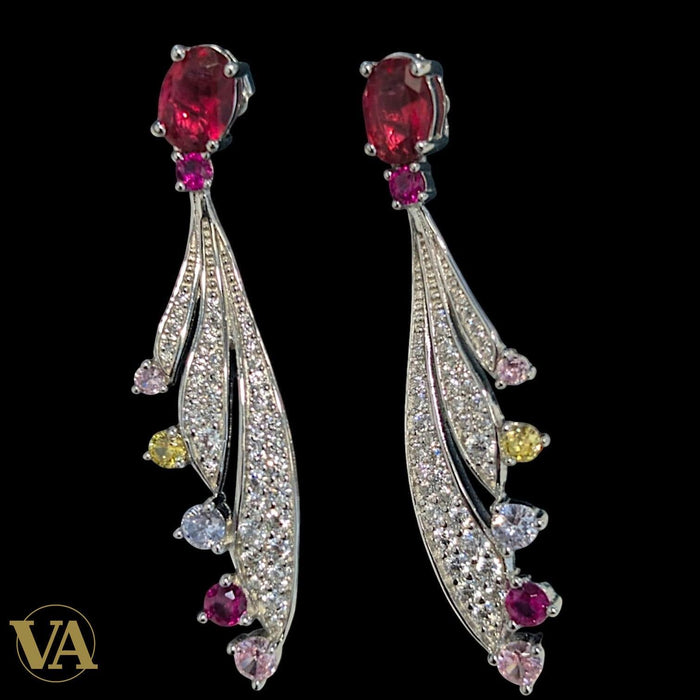 Boucles d’oreilles femme argent 925 pierres multicolores – Design feuille élégant