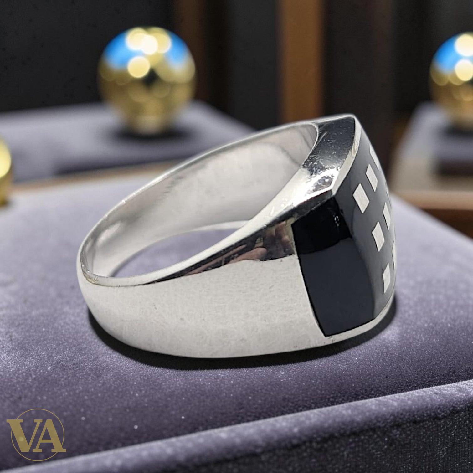 Chevalière Homme Argent 925 Pierre Onyx Noir-Vindicta : Bijoux Argent 925 Massif, Luxe et Héritage
