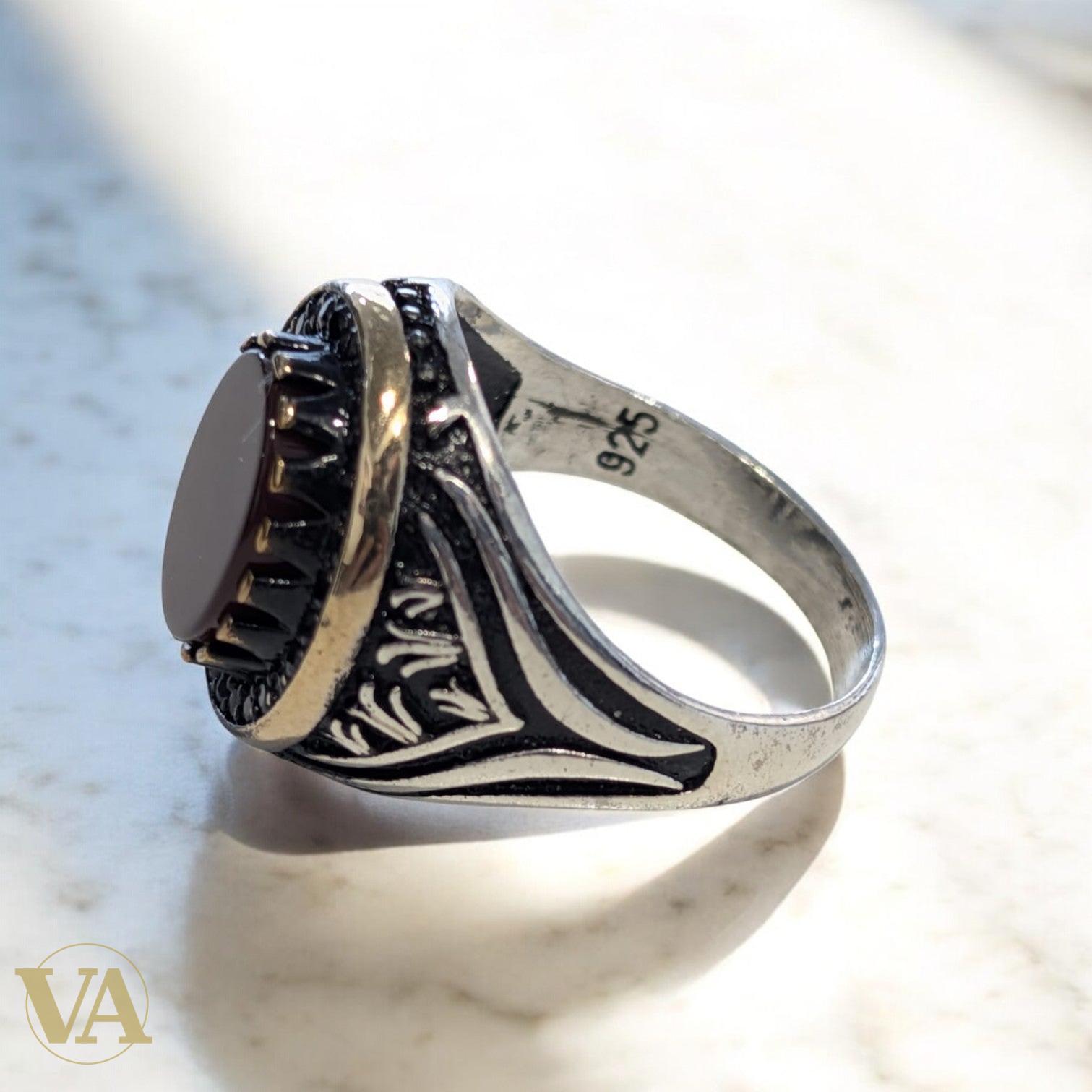 Bague homme – Argent 925 – Cornaline & oxydes noirs