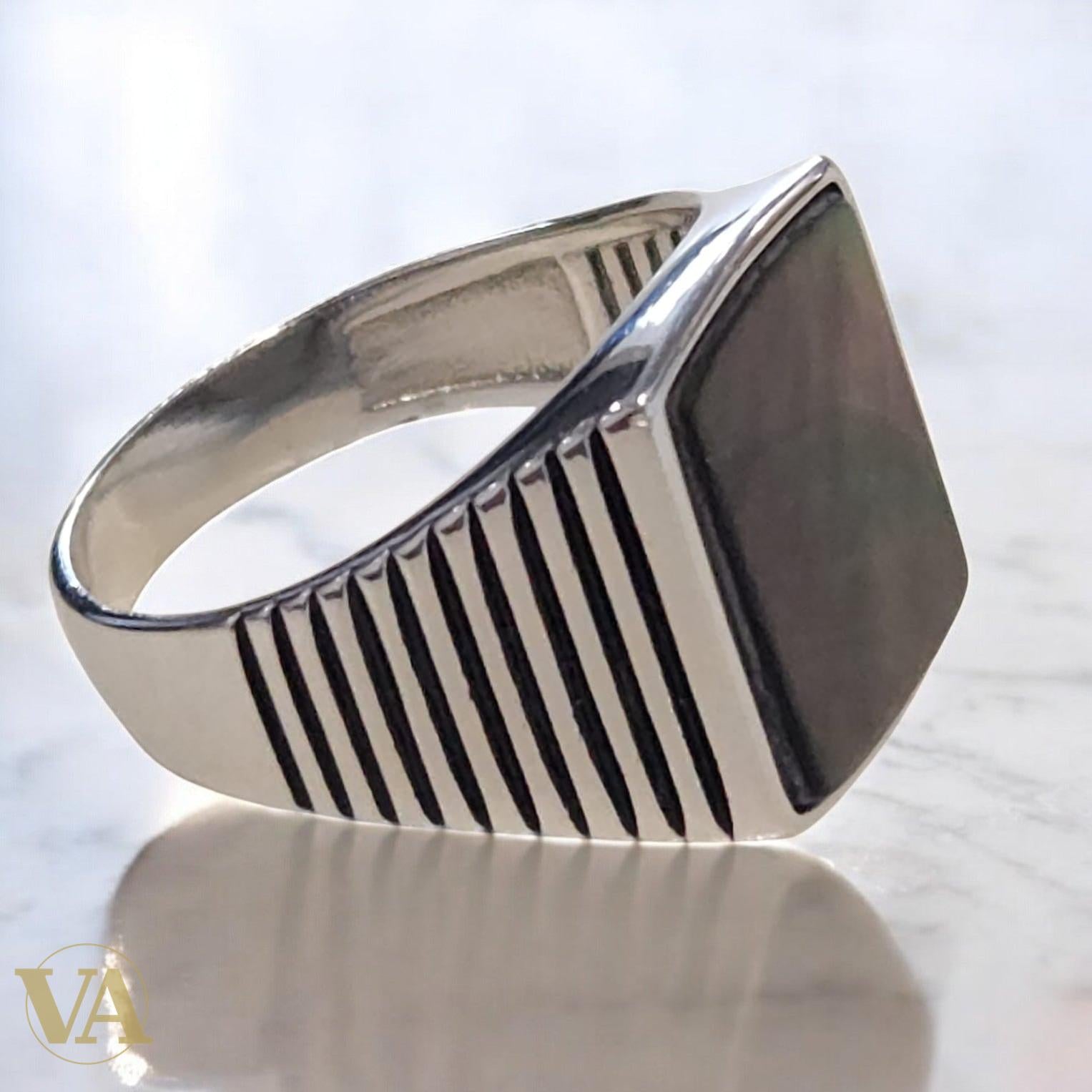 Bague homme argent 925 avec nacre rectangulaire
